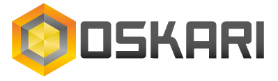 To the left, an orange-yellow hexagon icon. To the right, the text reads "Oskari."