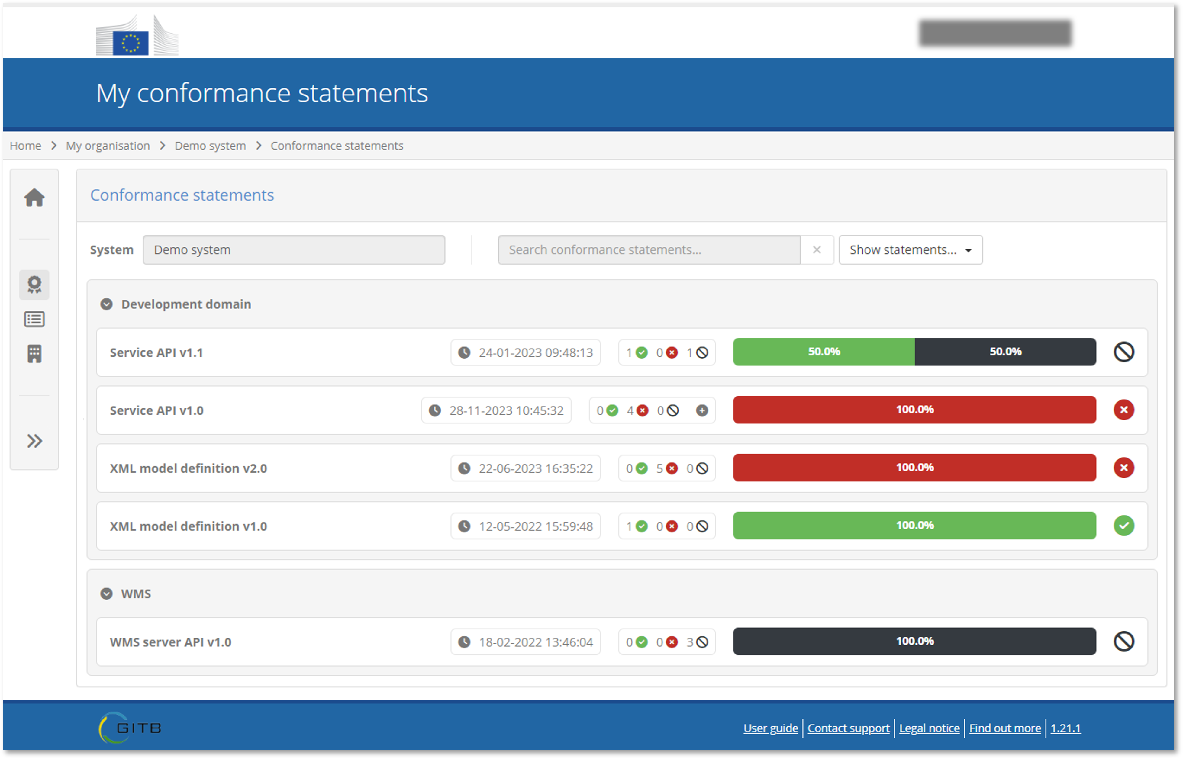 ITB screenshot - conformance statements