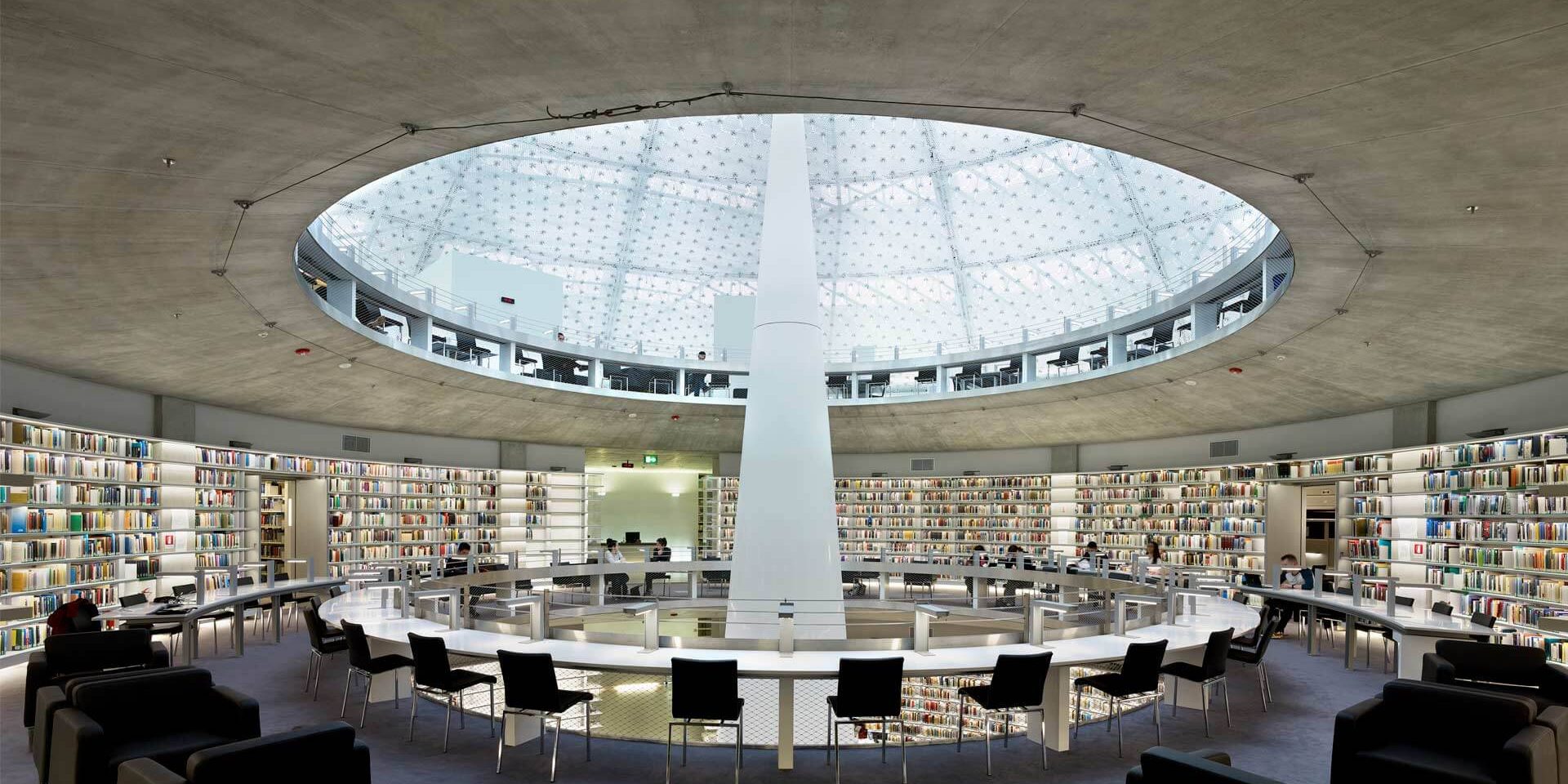 A picture of the interior of the library of the University of Cyprus