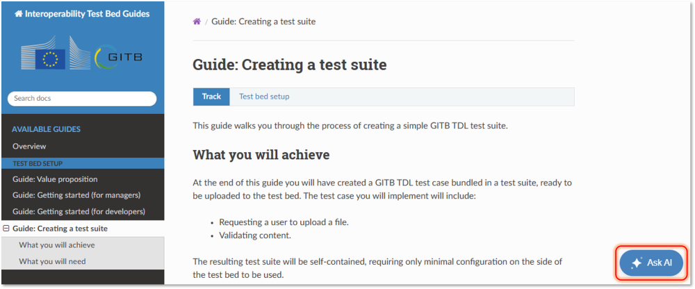 Ask AI in ITB documentation