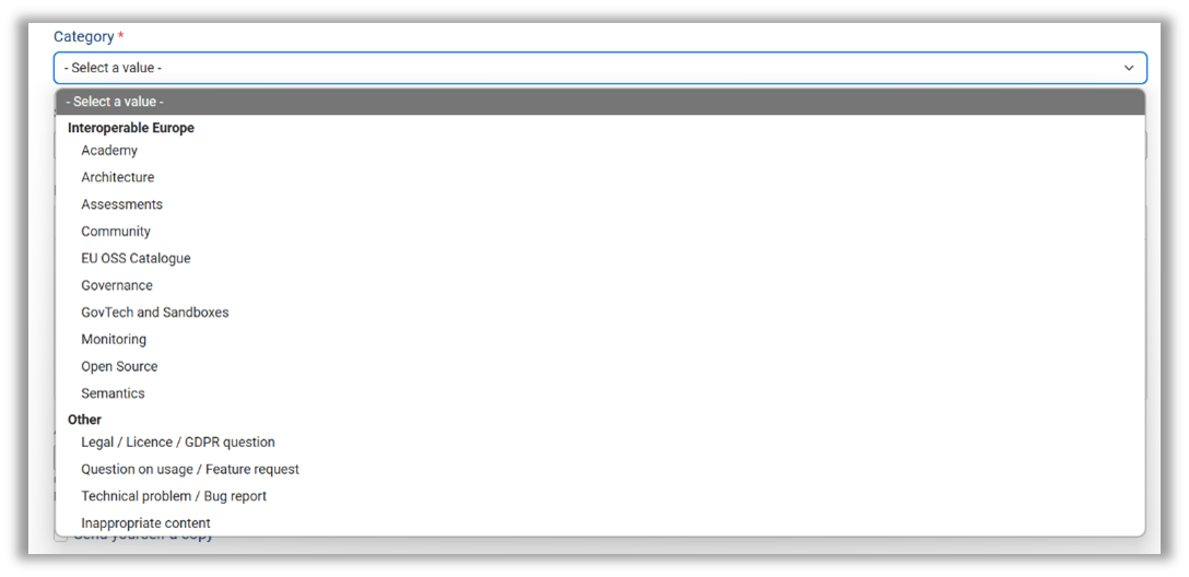 categories support form