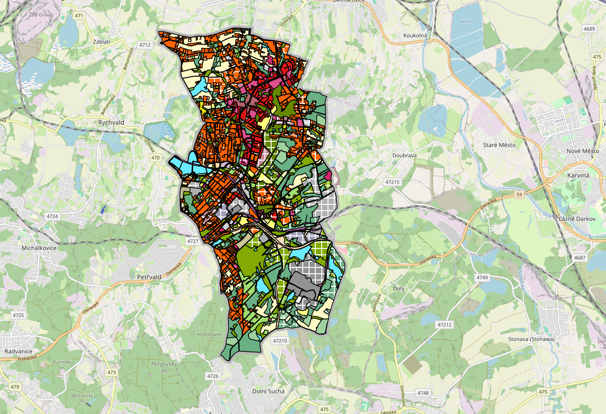 Screenshot of Orlová's map portal user interface