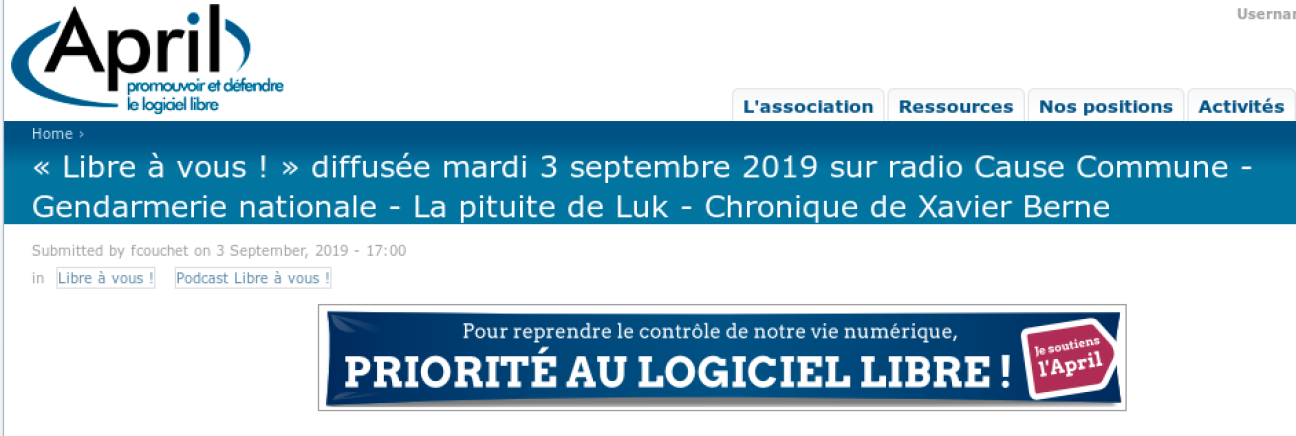 This shows the banner of the April.org website, where the radio interview can be found as a podcast.
