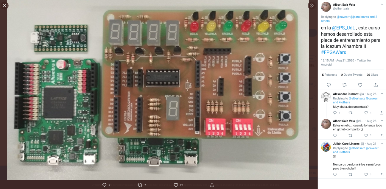 a message from Twitter, showing (left) the training board built by LLeida university, and (right) a number of linked twitter posts