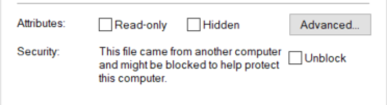 Windows file properties unblock