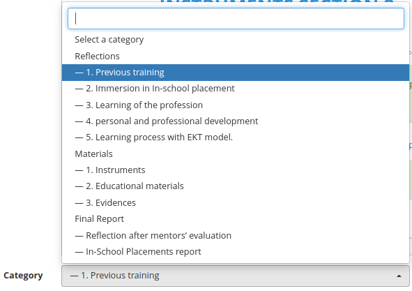 Select a category in Chamilo 