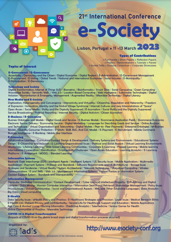Topics of interest e-Society 2023