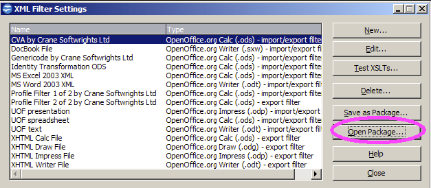 XML Filter Settings Dialogue