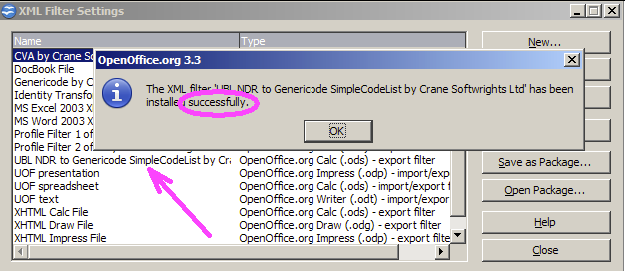 XML Filter Successful Installation Dialogue