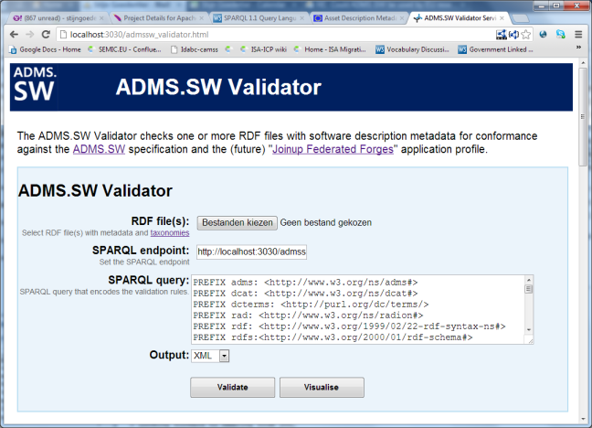 ADMS.SW Validator - visualise and verify RDF data - using SPARQL and JavaScript