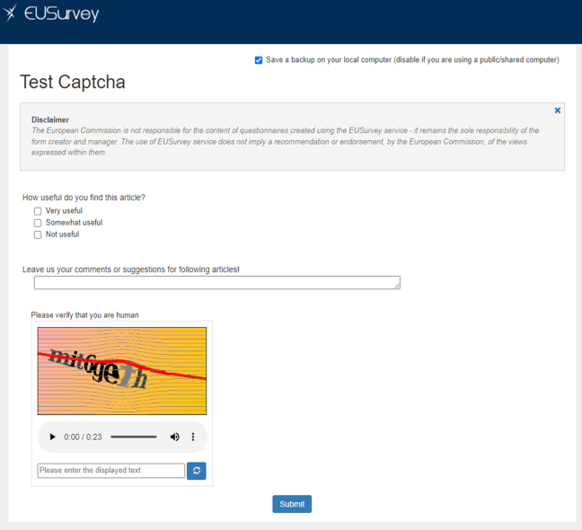 eu survey and captcha