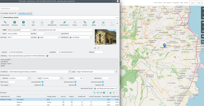 Domiciliary Unit in GNU Health: conditions, members and its geolocation linked to OSM