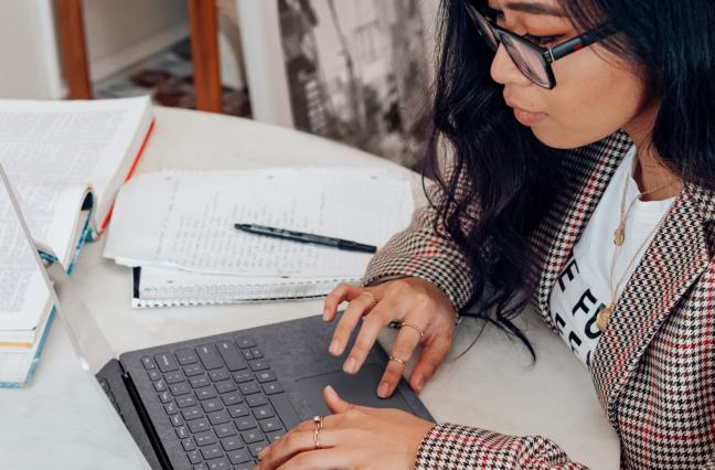 A woman using a computer