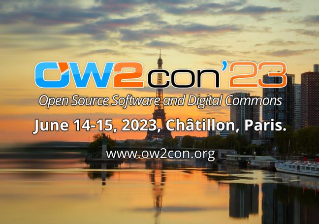 Logo of OW2Con 2023, with the date of the conference and a link to the website.