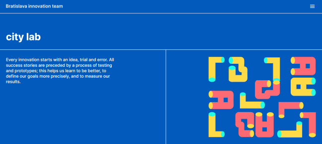 Screenshot of the landing page of Bratislava's city lab website